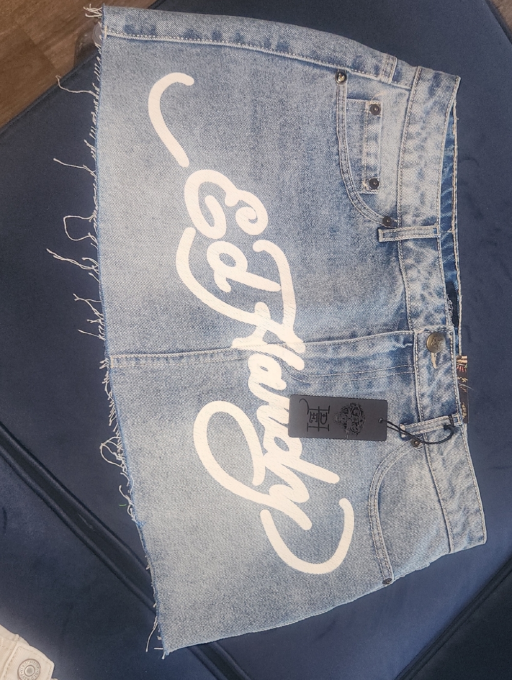 Ed Hardy Light Blue Denim Mini Skirt with White Logo